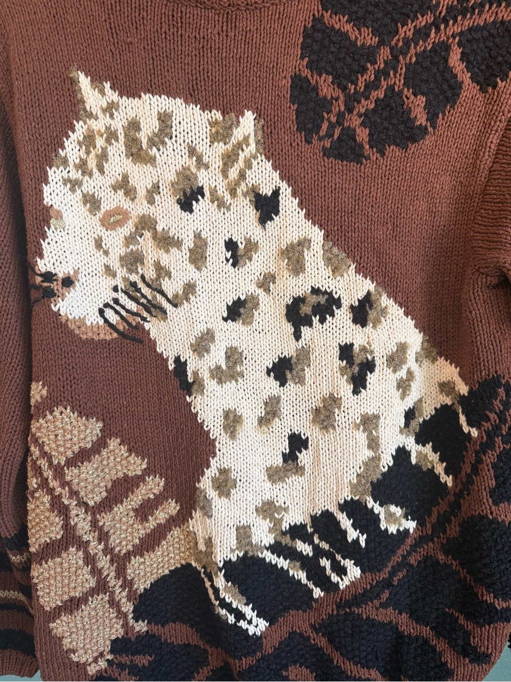 Vintage Bob Mackie Wearable Art Leopard Cat Sweater Medium Eclectic Animal - Picture 3 of 8